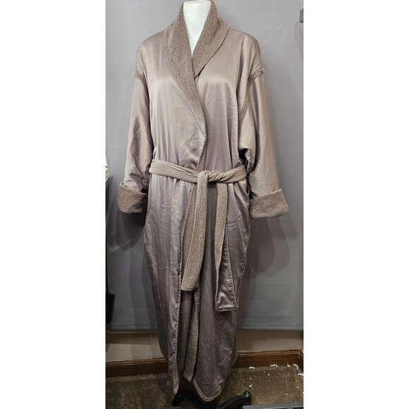 Vint 90s Victoria Secret Women Robe S Grey Long Silky Fleece Lined Belt Pockets - Picture 1 of 13